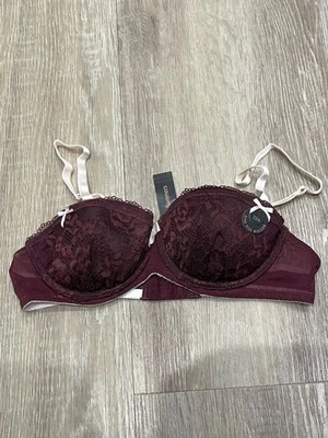 Ann Summers Sexy Lace Burgundy & Pink Balcony Boost Bra Size 32A - FREE POST - Image 1 of 4