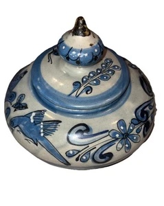 Signierter mexikanischer Keramik Übertopf Topf Schüssel Ken Edwards Studio 7" blauer Vogel Blumen - Bild 1 von 15