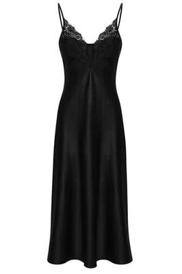 De Colección Victoria Secret Vestido de Satén Para Mujer Pequeño Negro Maxi Vestido Sin Mangas Y2K Borde de Encaje Foto 1 de 4