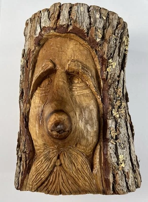 Escultura em madeira esculpida à mão espírito rosto tronco arte popular escultura rústica 10"" - Imagem 1 de 4