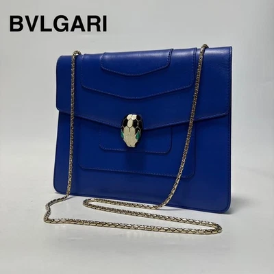 Bolso de Hombro BVLGARI Serpenti Forever Cadena Cuero Azul Serpiente de Japón Usado Foto 1 de 4