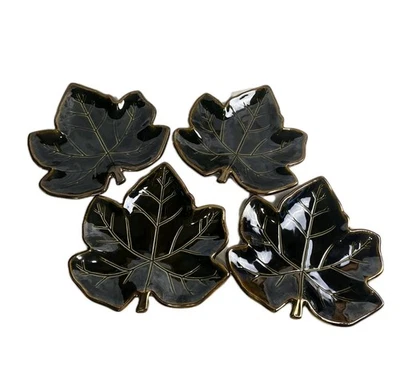 Juego de 4 Platos Mikasa Hoja 9" Gres Marrón/Bronce Retirados 9x9 7/8" Foto 1 de 4