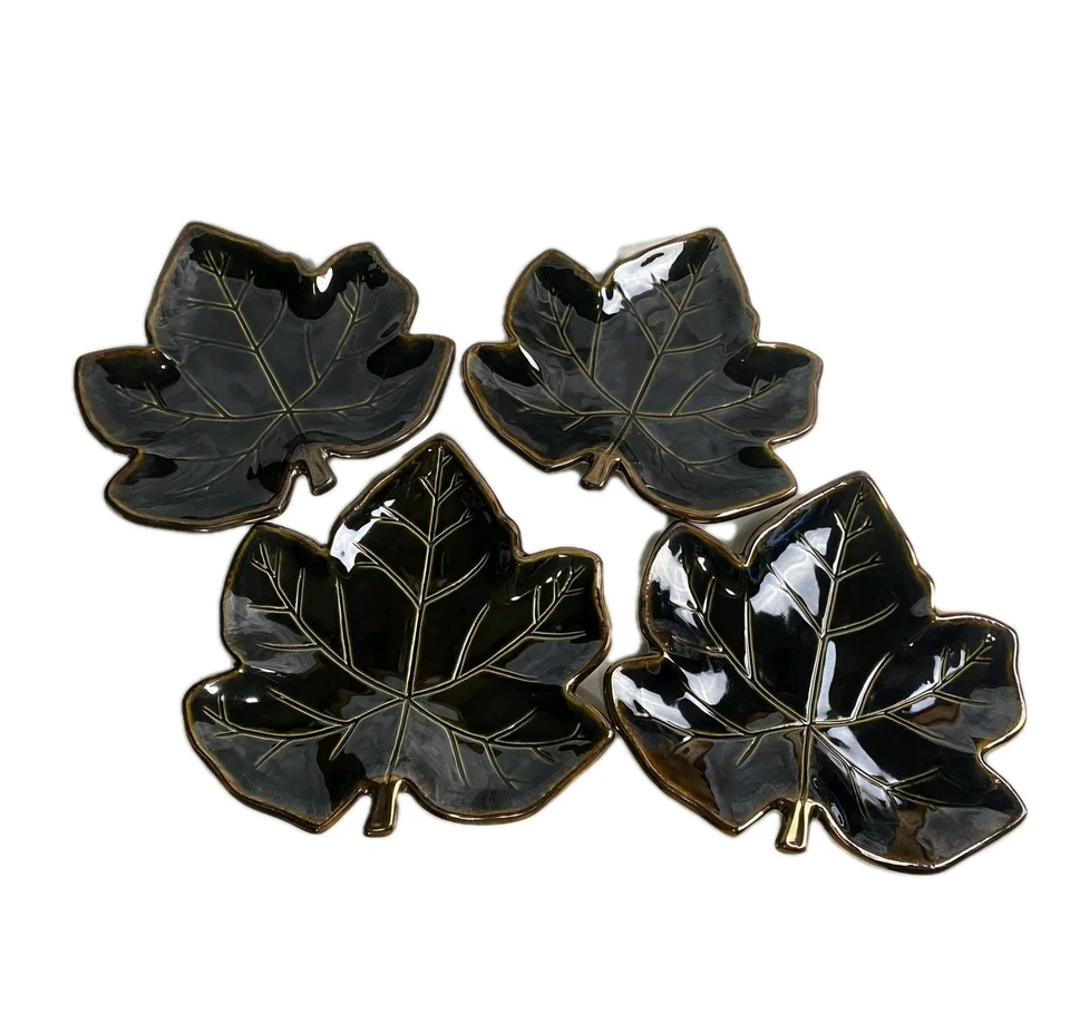 Juego de 4 Platos Mikasa Hoja 9" Gres Marrón/Bronce Retirados 9x9 7/8" Foto 1 de 4