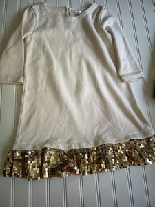 Girls Crewcuts White Shift Dress Size 7 Gold Sequins Holiday Fancy - Picture 1 of 4