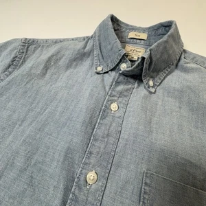 J.Crew Hemd Herren Größe M Kurzarm Chambray Slim Fit Taschen Baumwolle Blau - Bild 1 von 7