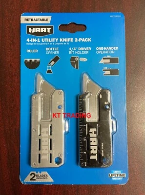 HART Retractable 4-IN-1 One-Handed UTILITY KNIFE Ruler Bottle Opener 1/4" Driver - Image 1 of 4