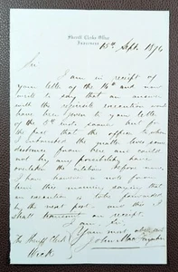 1874 Letter from Sheriff Clerk's Office, Inverness to Sheriff Clerk, Wick - Picture 1 of 1