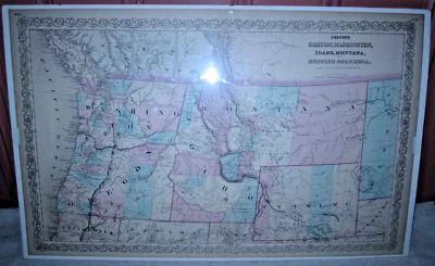 Antiguo mapa coloreado a mano de J. H. Colton & Co. del Pacífico NW, 1866 (página Atlas) Foto 1 de 4