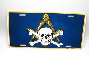 FREEMASON MASONIC LOGO EMBLEM SKULL CROSSBONES METAL NOVELTY CAR LICENSE PLATE - Picture 1 of 12