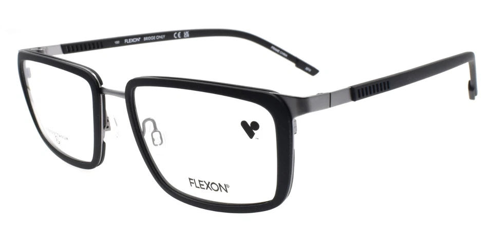 Flexon E1138 002 Eyeglasses Men's Black/Gunmetal Full Rim Rectangle Shape 56mm