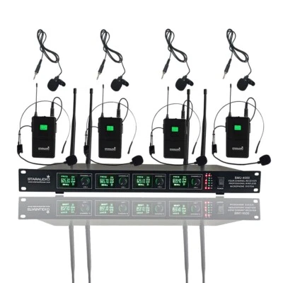 UHF Lapel Headset Wireless Microphones System 4 Lavalier Bodypacks Audio Mic KTV - Image 1 of 4
