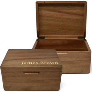 Custom Wooden Memory Box - Small Acacia Wood Box with Hinged Lid for Keepsakes - Picture 1 of 6