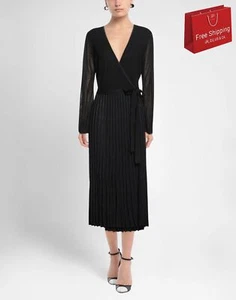 RRP€850 DIANE VON FURSTENBERG Knitted Wrap Dress Size M Black Contrast Wool - Picture 1 of 6