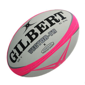 Gilbert Vector-TR Rugby Union Size 5 Football In White/Pink Trim