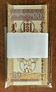 MONGOLIA 20 MONGOL P-50 1993 x 1000 Pcs Lot Brick *AA 10 BUNDLE ATHLETE UNC NOTE - Picture 1 of 2
