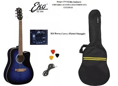 EKO RANGER CW EQ BLU SUNBURST CHITARRA ACUSTICA ELETTRIFICATA KIT Borsa + cavo - Immagine 1 di 4