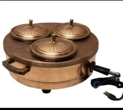 Forman Copper Triple Electric Chafing Dish Warmer, Glass Copper, 1960's - Image 1 of 4