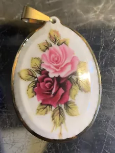 Vintage Red Pink Roses Porcelain Gold Ceramic Rheinfall Switzerland Free Ship - Picture 1 of 6