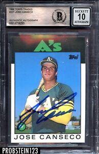 Jose Canseco Signed 1986 Topps Traded #20T Oakland A's RC Rookie BGS BAS 10 AUTO