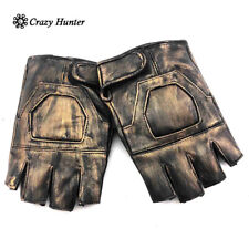 Men Vintage Real Leather Steampunk Fingerless Gloves Cosplay Custume Biker