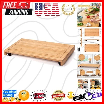 Tábua de corte de bambu versátil e tampa de fogão com pernas ajustáveis para trailer camping - Imagem 1 de 4