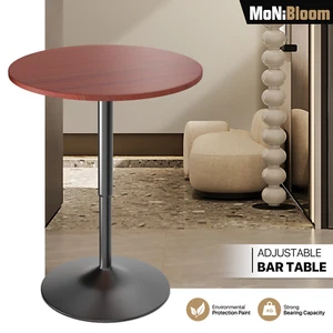 Red Adjustable Height Counter Pub Bar Table Wood Round 360 Swivel Tabletop Home - Picture 1 of 8