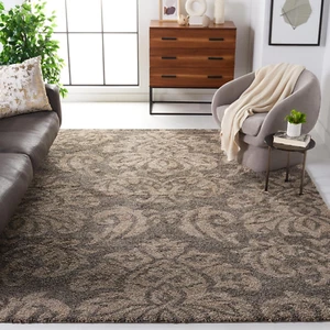 Florida Shag Collection Area Rug - 8' X 10', Smoke & Beige, Damask Design, Non-S - Picture 1 of 6