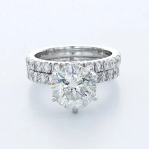 5.9 CTW LAB-CREATED DIAMOND E/VVS2 ROUND 14K WHITE GOLD HALO SIDE-STONE RING SET - Picture 1 of 5