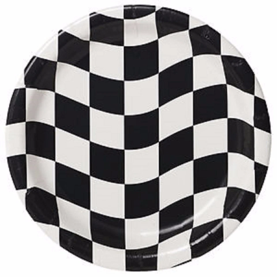 Black & White Check Party Dinner Plates 8pk - Grand Prix Racing Party Supplies - Image 1 of 1