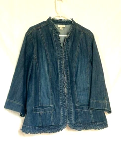 Dressbarn Woman’s Ruffle Blue Denim Open Jean Jacket 3/4 Sleeve ~ Size 18/20 - Picture 1 of 9