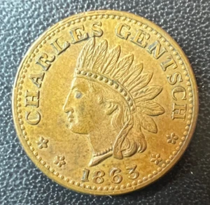 1863 Civil War Token New York Charles Gentsch 426 Broadway Extra Fine - Picture 1 of 2