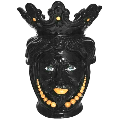 Vase Schwarz Keramisch Caltagirone Moors kopf Männchen Übertopf Ornament Ab - Bild 1 von 4