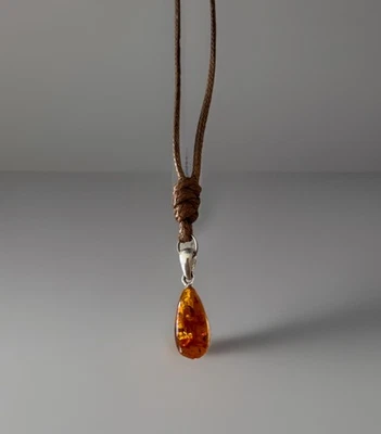 Baltic Amber Small Cognac Sterling Silver Pendant Necklace -From Lithuania- New - Image 1 of 4