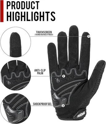 铁质 JIA 摩托车手套硬指关节触摸屏赛车和骑行装备黑色 — 第 1/4 张图片