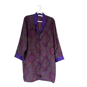Victoria’s Secret Gold Label Vtg Satin Shirt Dress Paisley Purple Asian Sz Large - Picture 1 of 8
