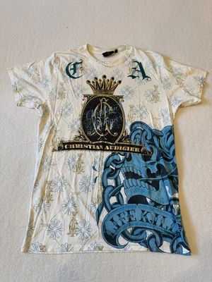 Vintage Men’s Chris AUDIGIER Ed Hardy Crystals T Shirt Skull Grunge White Large - Изображение 1 из 4
