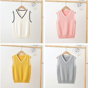 Kids Child Sweater Vest V Neck Girl Boy Kint Classic Sleeveless Pullover Jumpers - Picture 1 of 24