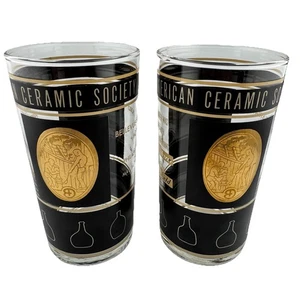 1965 American Ceramic Society Tumblers Pair Conrad Hilton Chicago MCM Drakotherm - Picture 1 of 7