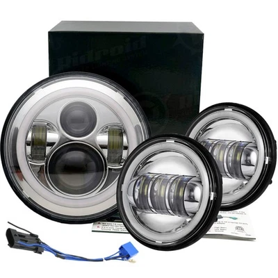 Faro LED cromado para Harley Electra Glide Classic 7" + luces de paso de 4,5" Foto 1 de 4