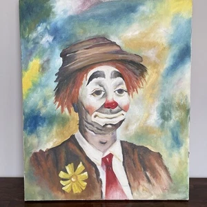 Vtg 1976 Oil or Acrylic Painting Clown Nice 20 x 24 Stretched Canvas, Un-framed - Picture 1 of 6