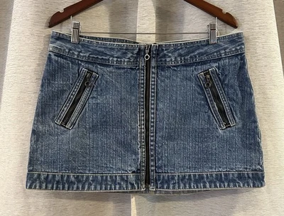 VTG Y2K No Boundaries Denim Jean Low Rise Mini Skirt Sz 15 Full Front Zip - Image 1 of 4