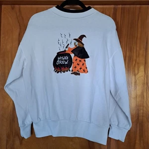 Vintage Halloween Pullover Damen klein weiß Hexengebräu Stickerei Basic Edition - Bild 1 von 9