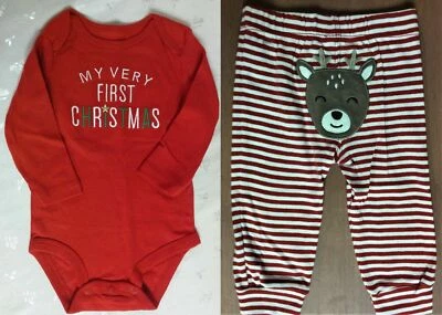 Carter's Baby My 1st Christmas Reindeer 2 Piezas Body Pantalones Conjunto 3 Meses Rojo Foto 1 de 4