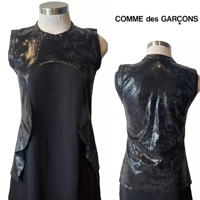 COMME des GARCONS 日本全新无标签黑色蛇皮闪亮弹力开口背心/上衣 XS — 第 1/4 张图片