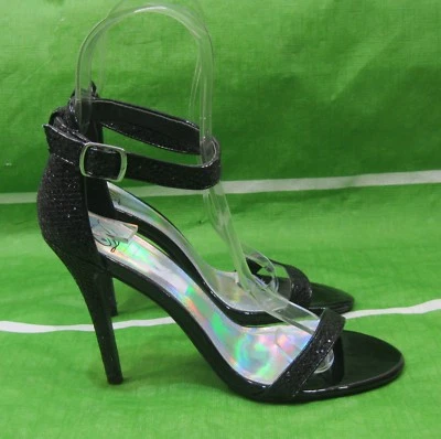 NUEVO DAMAS Negro 4.5" Tacón de Aguja Punta Abierta Correa al Tobillo Zapato MUJERES Talla 8.5 Foto 1 de 4