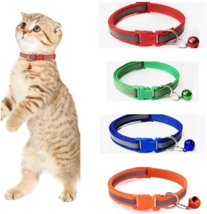 Breakaway Cat Collar with Bell, Mixed Colours Reflective - Ideal Size Pet Colla - Picture 1 of 9