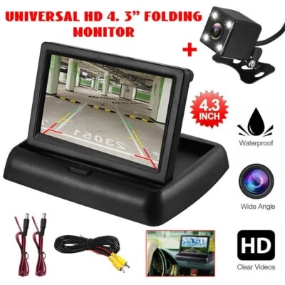 4.3" Foldable Car LCD Monitor Rear View Kit Reversing Parking Camera Wireless HD - Image 1 of 4