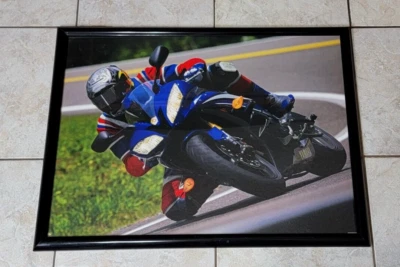 Yamaha Racing Motorcycle Sport Bike Photo Poster Wall Picture Black Framed 19x25 - Image 1 of 4