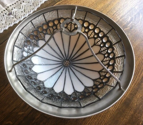 Art Deco Style Ceiling Light Shade Leaded with Glass Inserts Cover