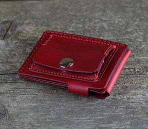 Portafoglio in pelle rosso, porta carte di credito, piccolo portafoglio, portamonete, portamonete. - Foto 1 di 9